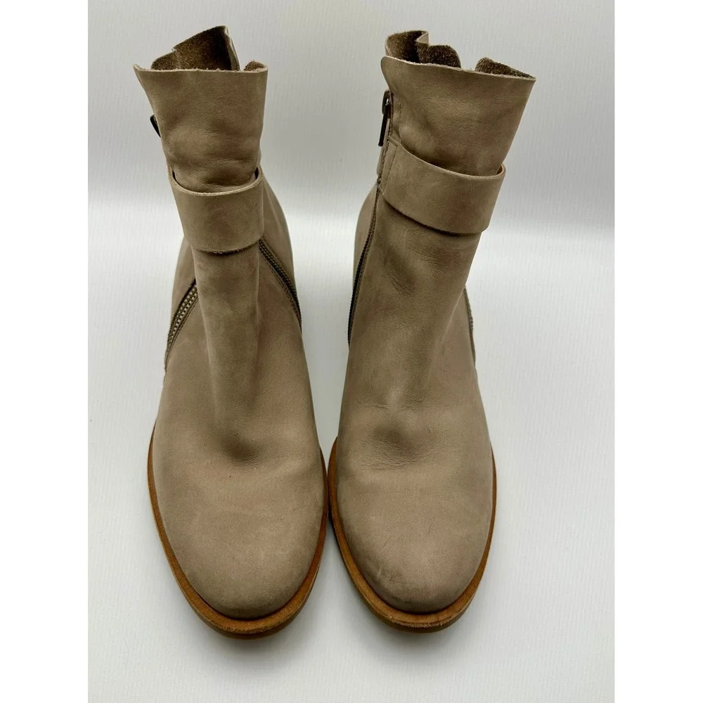 Paul Green Ankle Boots Womens 6.5 EU 37 Taupe Leather Side Zip Block Heel 10437